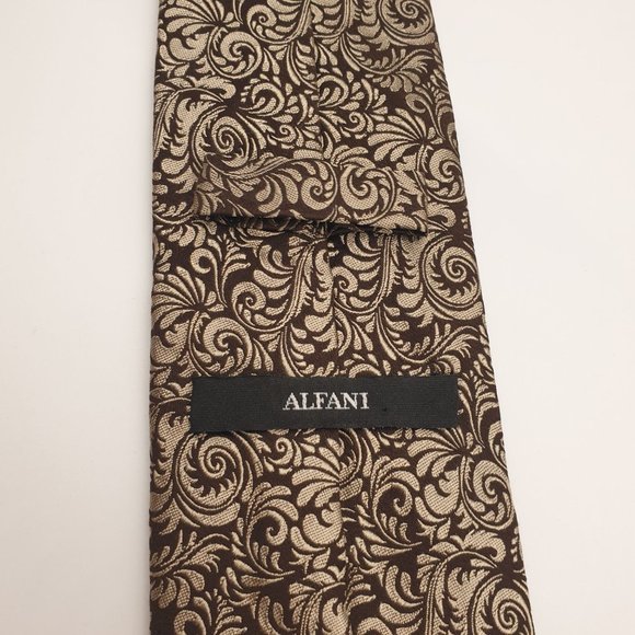 Alvani Mens Necktie Slim Victorian Accessory Office Work Casual Dad Gift Brown - Picture 5 of 5